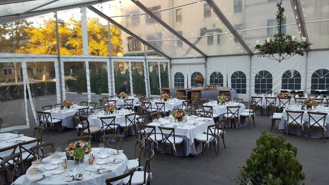 Outdoor clear tent wedding at the Columbus Club